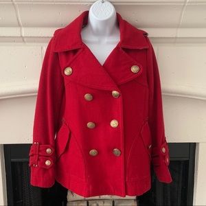 Red pea coat